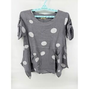 Camille & Co Gray Linen Polka Dot Tunic Top Made in Italy Women Size S Lagenlook